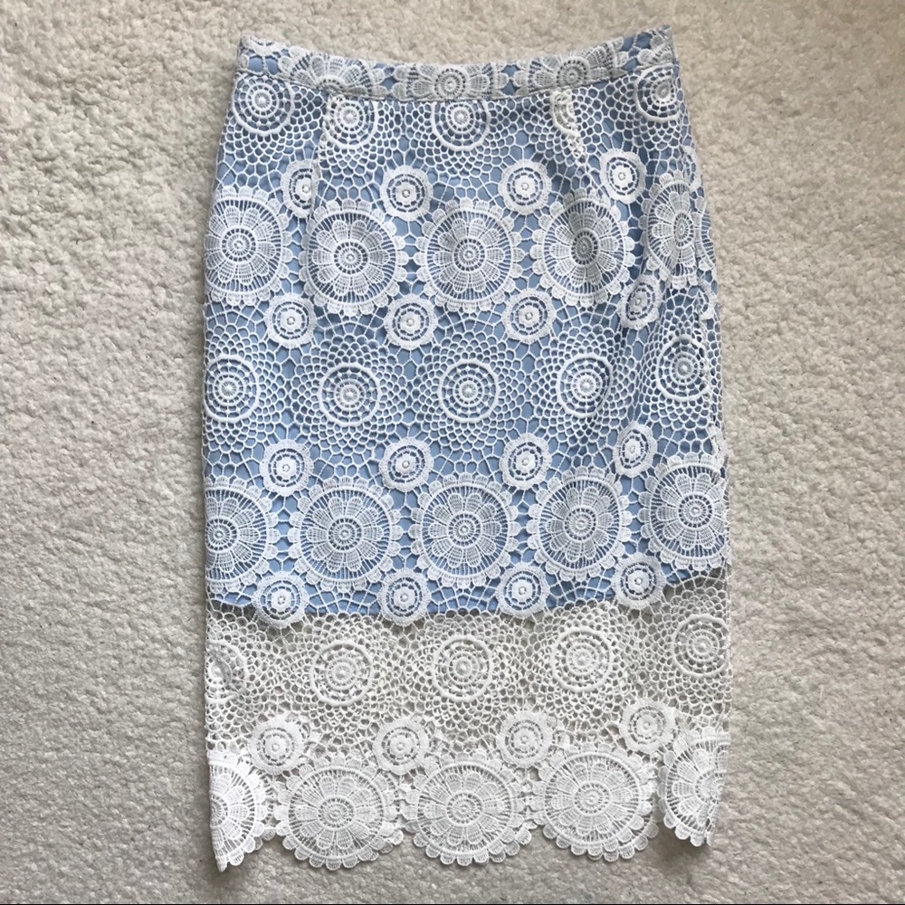 Lulu’s Lace Overlay Pencil Skirt Baby Blue